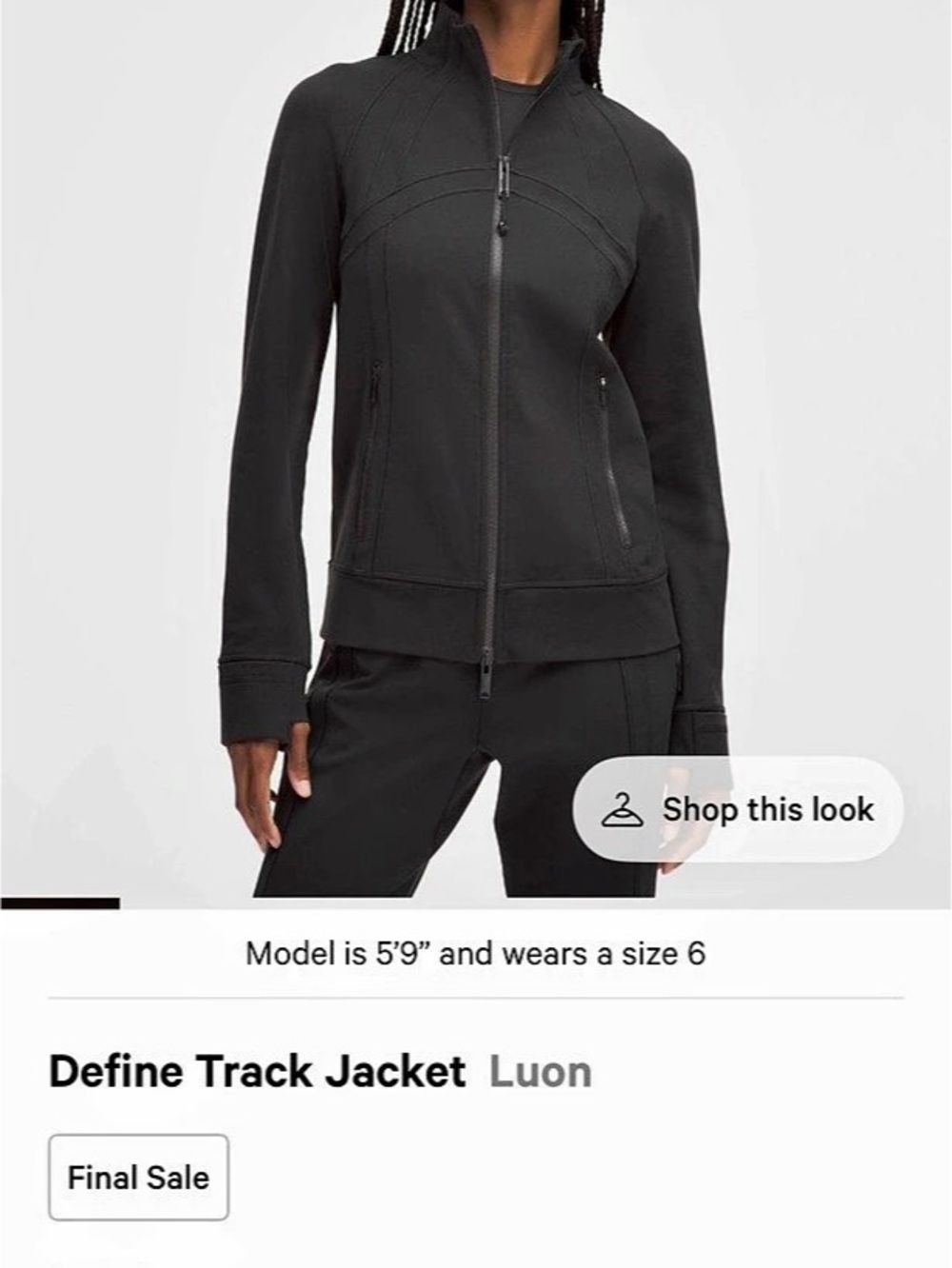 lululemon Define Track Jacket *LUON Black Size 10 NWT